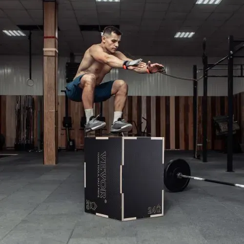 VEVOR 3-in-1-Plyometrische Sprungbox 24/20/16-Zoll-Plyobox, Sprungkasten Sprungkiste 204 kg Tragfähigkeit, Fitnessübungs-Step-Up-Box für Heimtraining, Sprungkrafttraining Schwarz Einstellbare Höhe – Bild 7