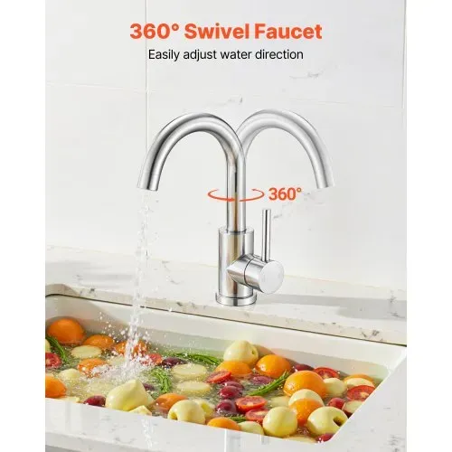 VEVOR Einhebelwaschtischarmatur Wasserhahn mit gebürstetem Nickel & hohem Bogenauslauf, Waschbeckenarmatur Küchenwasserarmaturen wassersparend, Einhebelmischer für Badezimmer Wohnmobil Bar-Spüle – Bild 2