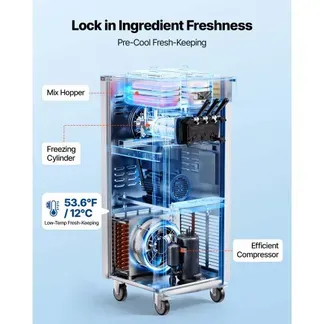 VEVOR Kommerzielle Softeismaschine 2200 W, Freistehende Eismaschine mit 20-28 L/h Produktion, mit 3 Geschmacksrichtungen & 2 Behältern (6 L), Vorkühlung & Selbstreinigung für Snack- und Dessertläden VEVOR Kommerzielle Softeismaschine 2200 W, Freistehende Eismaschine mit 20-28 L/h Produktion, mit 3 Geschmacksrichtungen & 2 Behältern (6 L), Vorkühlung & Selbstreinigung für Snack- und Dessertläden
