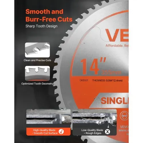 VEVOR Kreissägeblatt (355 mm φ & 66 scharfe Zähne & 2,4 mm Dicke) ideal für Metallschneiden, kompatibel mit Kreissäge, Sägeblatt aus legiertem Stahl mit geräuschreduzierenden Wärmeabzügen – Bild 2
