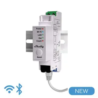 Shelly · Hutschiene · „Pro EM 50A“ · Stromzähler · inkl. 2x 50A Klemmen · Messfunktion · WLAN · LAN · BT Shelly · Hutschiene · „Pro EM 50A“ · Stromzähler · inkl. 2x 50A Klemmen · Messfunktion · WLAN · LAN · BT