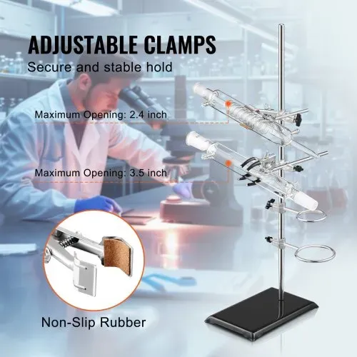 VEVOR Laborständer-Unterstützung, Labor-Retorten-Stützständer 2 Sätze, Laborständer aus Stahl mit 60 cm Stab & 210,82 x 135 mm Gusseisenbasis, inkl. Kolbenklemmen, Bürettenklemmen und Kreuzklemmen – Bild 3