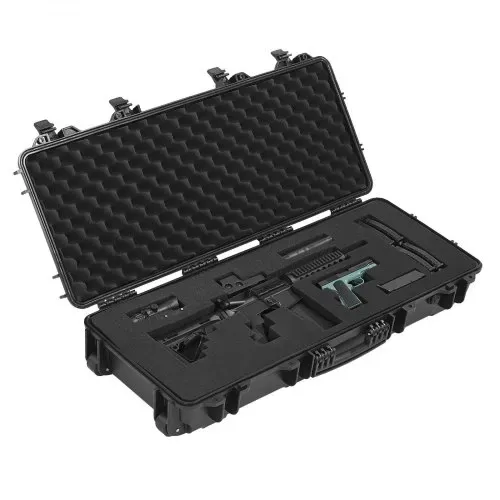 VEVOR Waffenkoffer mit Hartschale für Langwaffen, abschließbarer Gewehrkoffer mit vorgeschnittenen Schaumstoffen, Langwaffenkoffer Waffenaufbewahrung rollbar IP67 wasserfest, 97,8 x 42 x 17,3 cm Schwarz – Bild 10