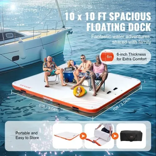 VEVOR Aufblasbares Schwimmdock, 3,04 x 3,04 m, Dockplattform, rutschfeste Wasserschwimmdockmatte mit tragbarer Tragetasche und abnehmbarer Leiter, schwimmende Plattform-Inselfloß für Pool, Strand – Bild 2