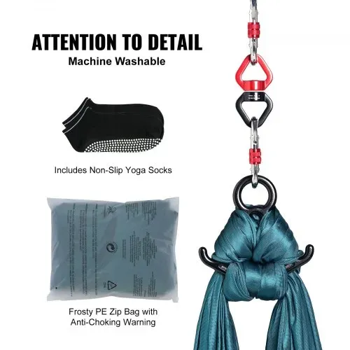 VEVOR Aerial Yoga Hängematte Set 8 x 2,8 m, Grün Aerial Yoga Swing Air Fliegen, Indoor Aerial Yoga Hammock Swing 1000 kg Max. Tragfähigkeit, inkl. Yoga-Socken & Stahlkarabiner & Alu-Drehgelenk – Bild 5