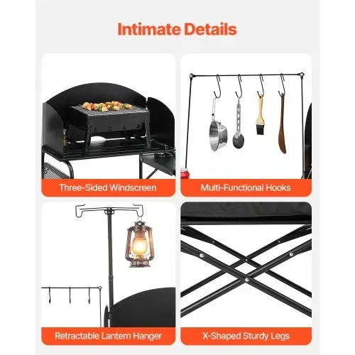 VEVOR Camping Küchentisch Outdoor Kochtisch, tragbare Kochstation aus Aluminium mit Lagerschrank & Tragetasche, & abnehmbarer Windschutzscheibe, für Grillpartys Picknicks Wohnmobilreisen, schwarz – Bild 3