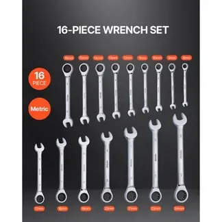 VEVOR Ringmaulschlüsselsatz 16-teiliger Ratschenschlüsselsatz mit Organizer-Rack, Cr-V-Stahl-Schlüsselsatz metrisch 8 mm bis 24 mm, ideal für Haushalt Garage Werkstatt Autoreparaturen Notfälle VEVOR Ringmaulschlüsselsatz 16-teiliger Ratschenschlüsselsatz mit Organizer-Rack, Cr-V-Stahl-Schlüsselsatz metrisch 8 mm bis 24 mm, ideal für Haushalt Garage Werkstatt Autoreparaturen Notfälle