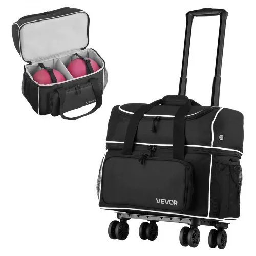 VEVOR Bowlingballtasche für 2 Bälle mit vier Rollen & separatem Fach für Schuhe (bis US-Größe 16) & übergroßer Zubehörtasche, einziehbarer Griff lässt sich auf 95 cm ausziehen Schwarz VEVOR Bowlingballtasche für 2 Bälle mit vier Rollen & separatem Fach für Schuhe (bis US-Größe 16) & übergroßer Zubehörtasche, einziehbarer Griff lässt sich auf 95 cm ausziehen Schwarz
