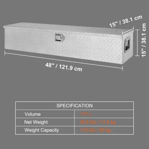 VEVOR 1219 x 381 x 381 mm Werkzeugkasten für Lkw-Ladefläche, Abschließbar 177 L Truckbox Werkzeugbox Aufbewahrungs-Werkzeugkasten, 50 kg Tragfähigkeit Werkzeugkiste Organizer für Wohnmobil, PKW usw. – Bild 6