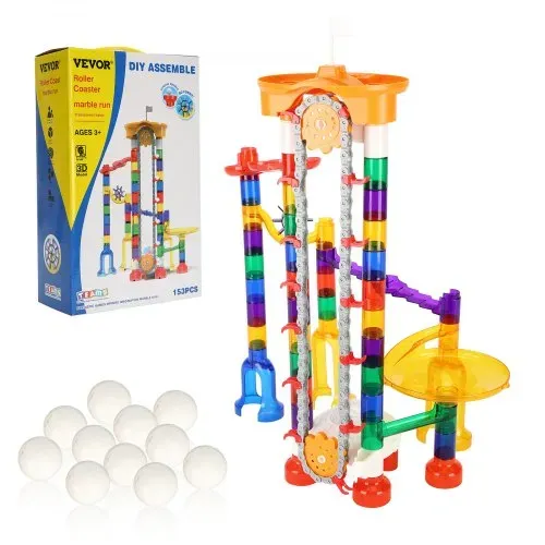 VEVOR Kugelbahn-Set 153-teilig mit motorisiertem Aufzug, mit 30 Plastikmurmeln, Murmel-Labyrinth, Baustein-Denkspiel, pädagogisches Lernrennbahn-MINT-Spielzeug, für Kinder ab 3 Jahren – Bild 9