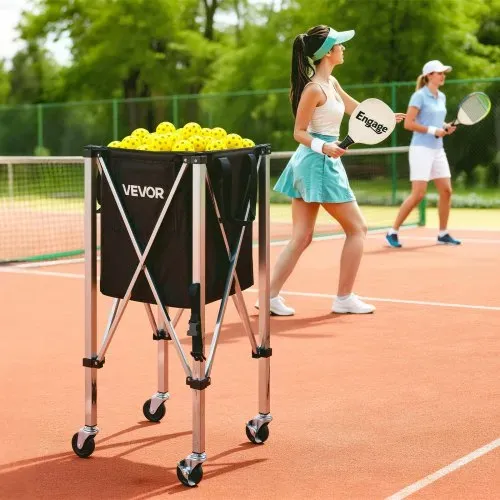 VEVOR Tennisballwagen Faltbar, Tennisballkorb für 200 Tennisballs, Klappbarer Ballwagen mit Rahmen aus Edelstahl & Tragetasche, Mobiler Ballkorb mit Rollen für Training Verein Aufbewahrung, Schwarz – Bild 7