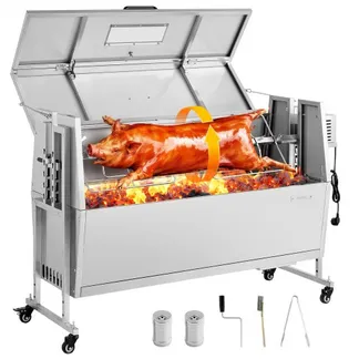 VEVOR Drehspießgrill 38 W Spanferkelgrill Lammgrill Holzkohlegrill (1168,4 mm Grilllänge) mit 60 kg Tragkraft & Rädern & 4-facher Höhenverstellung & Deckel, Edelstahl-Elektrogrill-Set für Camping VEVOR Drehspießgrill 38 W Spanferkelgrill Lammgrill Holzkohlegrill (1168,4 mm Grilllänge) mit 60 kg Tragkraft & Rädern & 4-facher Höhenverstellung & Deckel, Edelstahl-Elektrogrill-Set für Camping