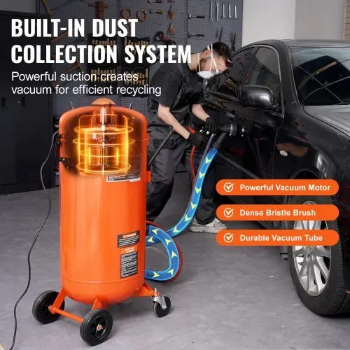 VEVOR 28 Gallonen Vakuum-Sandstrahler, staubfreier Sandstrahler mit eingebautem 1200 W Vakuumsystem zur Staubkontrolle und Strahlmittelrückführung, 60-110 PSI Hochleistungs-Strahlgerät – Bild 3
