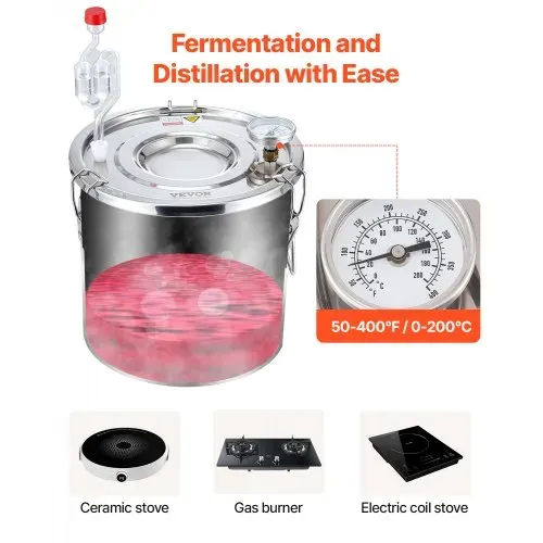 VEVOR Alkoholdestillieranlage 11,4 L Edelstahl Wasseralkohol Destillieranlage mit Kupferspule, Heimbrau-Raffinations-Gärungsset mit Thermometer und Pumpe, für Wein Whisky Brandy, Silber – Bild 2