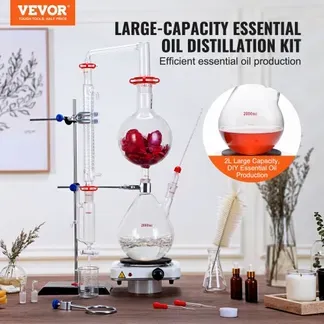 VEVOR Destillationsset für Ätherische Öle, 2000-ml-Destillationsgerät, 3,3-Boro-Laborglas-Destillationsset mit 1500-W-Heizplatte und 24-, 40-Verbindung, 28-teiliges Set VEVOR Destillationsset für Ätherische Öle, 2000-ml-Destillationsgerät, 3,3-Boro-Laborglas-Destillationsset mit 1500-W-Heizplatte und 24-, 40-Verbindung, 28-teiliges Set