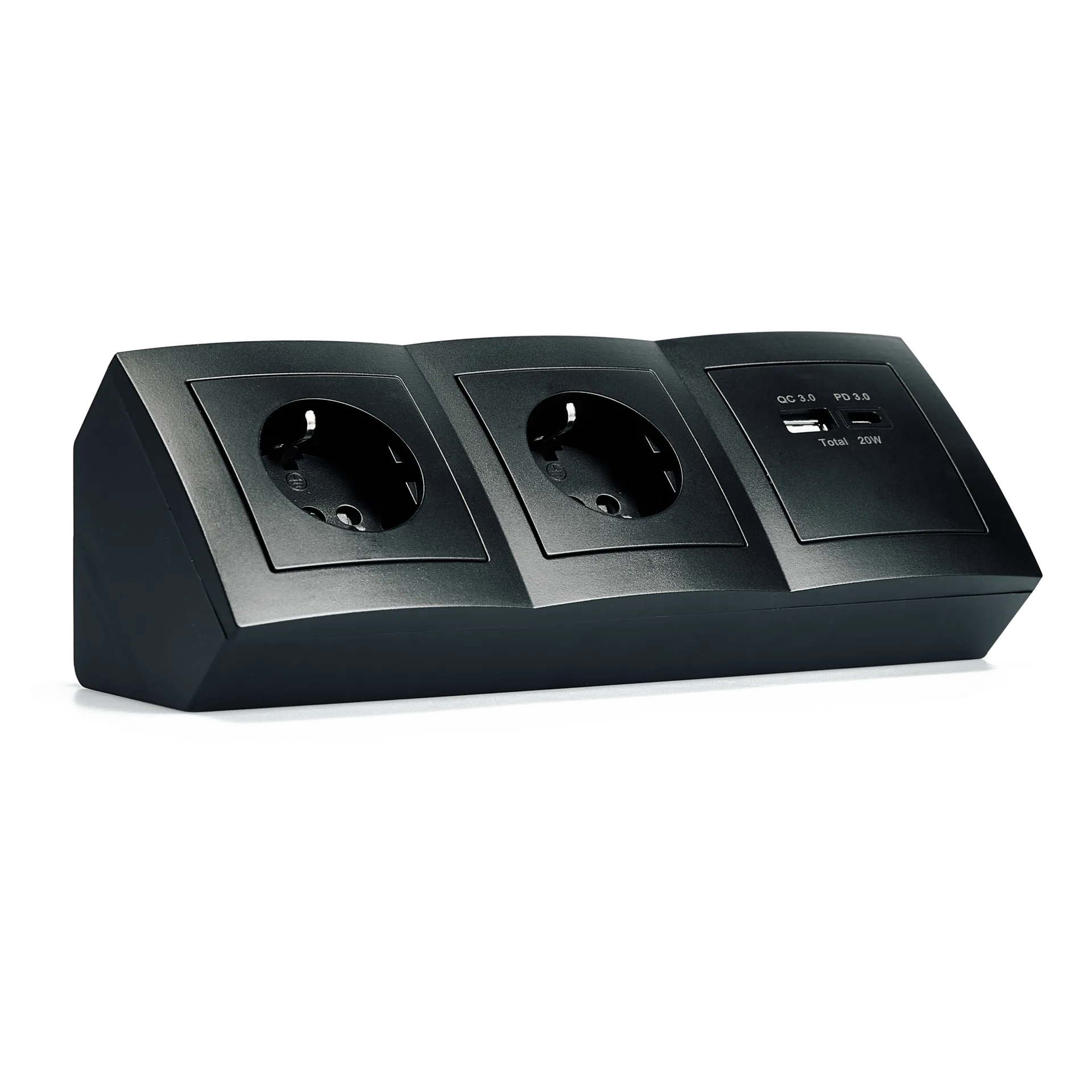 Steckdosenblock McPower “Flair“ matt schwarz, 2-fach Schutzkontakt + 2x USB A+C Steckdosenblock McPower “Flair“ matt schwarz, 2-fach Schutzkontakt + 2x USB A+C