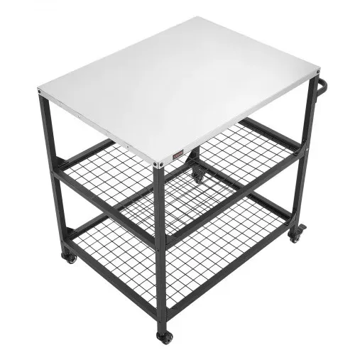VEVOR Grillwagen Outdoor 80x61 cm (Tischplattengröße), Rollbarer Grilltisch mit seitlichem Griff & 2 Gitterablagen & 4 Rädern, Grillvorbereitungstisch Servierwagen für Picknick Küche Garten – Bild 8