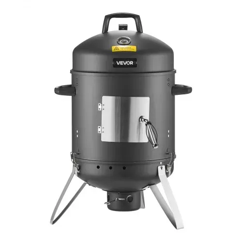 VEVOR Räuchertonne, 40 cm vertikaler Holzkohlegrill, beschichteter Stahlgrill mit 2 Grillrosten, Thermometer, Lüftungsöffnungen & herausnehmbarer Ascheschale, BBQ Räucherofen für Grillpartys – Bild 9