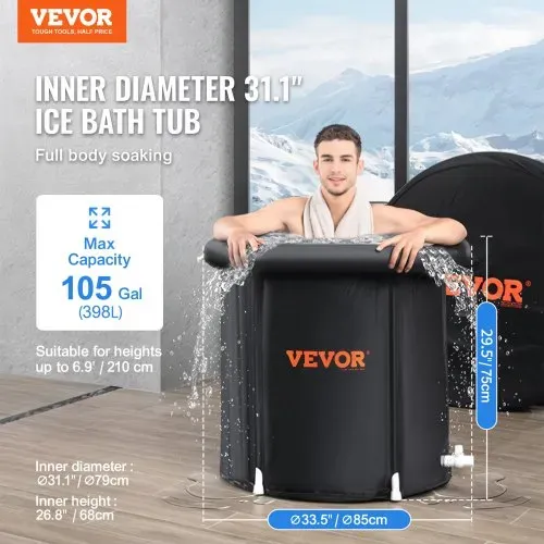 VEVOR Eisbadewanne, 85 cm langes Tauchbecken für Kaltwassertherapie für Sportler, tragbares Outdoor-Eisfass-Tauchbecken zur Erholung, 398 L aufblasbare Faltbadewanne mit Abdeckung für Erwachsene VEVOR Eisbadewanne, 85 cm langes Tauchbecken für Kaltwassertherapie für Sportler, tragbares Outdoor-Eisfass-Tauchbecken zur Erholung, 398 L aufblasbare Faltbadewanne mit Abdeckung für Erwachsene
