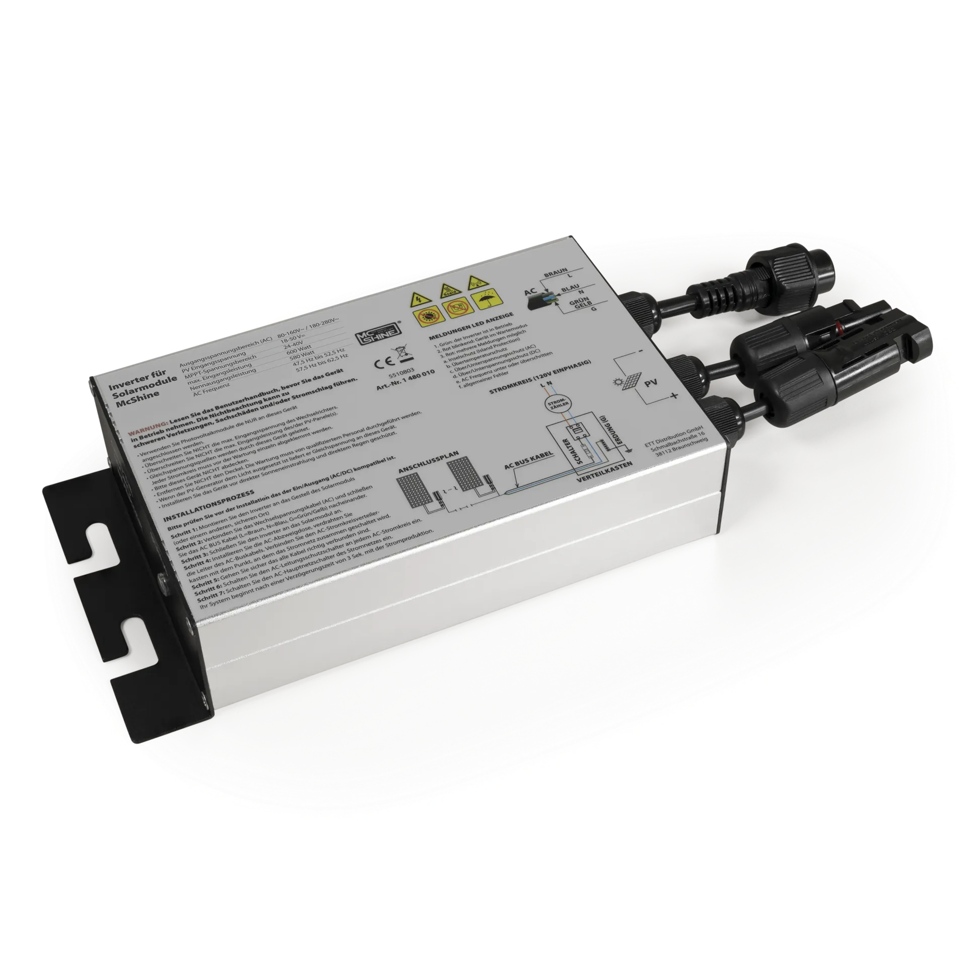 Wechselrichter für Solarmodule McShine, 600W, 5m Kabel Wechselrichter für Solarmodule McShine, 600W, 5m Kabel