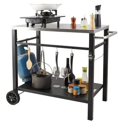 VEVOR Servierwagen Küchenwagen 100 x 64 x 83,5 cm Outdoor-Grill-Esswagen mit Doppelter Ablage, Beweglicher Grilltisch für die Zubereitung von Speisen, Multifunktionale Tischplatte aus Edelstahl – Bild 10