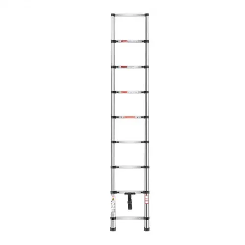 VEVOR Teleskopleiter, 254 cm lange, Ausziehleiter aus Edelstahl, Klappleiter mit Tragkraft von 150 kg (75°) & rutschfeste Füße, tragbare 9-Stufen-Leiter für Zuhause, Wohnmobil, Dachboden – Bild 9