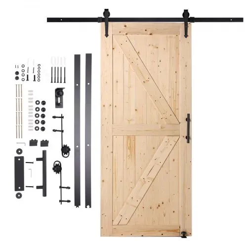 VEVOR Scheunentor und Hardware-Set, 91,4 x 213,4 cm Holz-Schiebetor, sanft und leise, Scheunentor-Set mit 8-in-1-Bodenführung und Türgriff, Fichtenholz-Platte – Bild 8