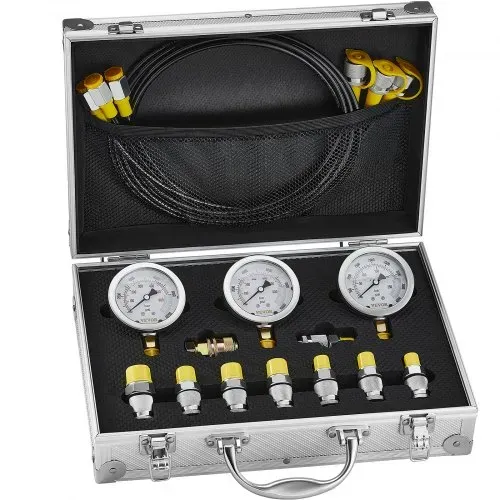 VEVOR Hydraulikdruck-Testset, 250 / 400 / 600 bar, 3 Messgeräte, 9 Prüfkupplungen, 3 Prüfschläuche, Bagger-Hydraulik-Testmessgeräte-Set mit Tragbarer Tragetasche für Bagger, Traktoren, Baumaschinen – Bild 10