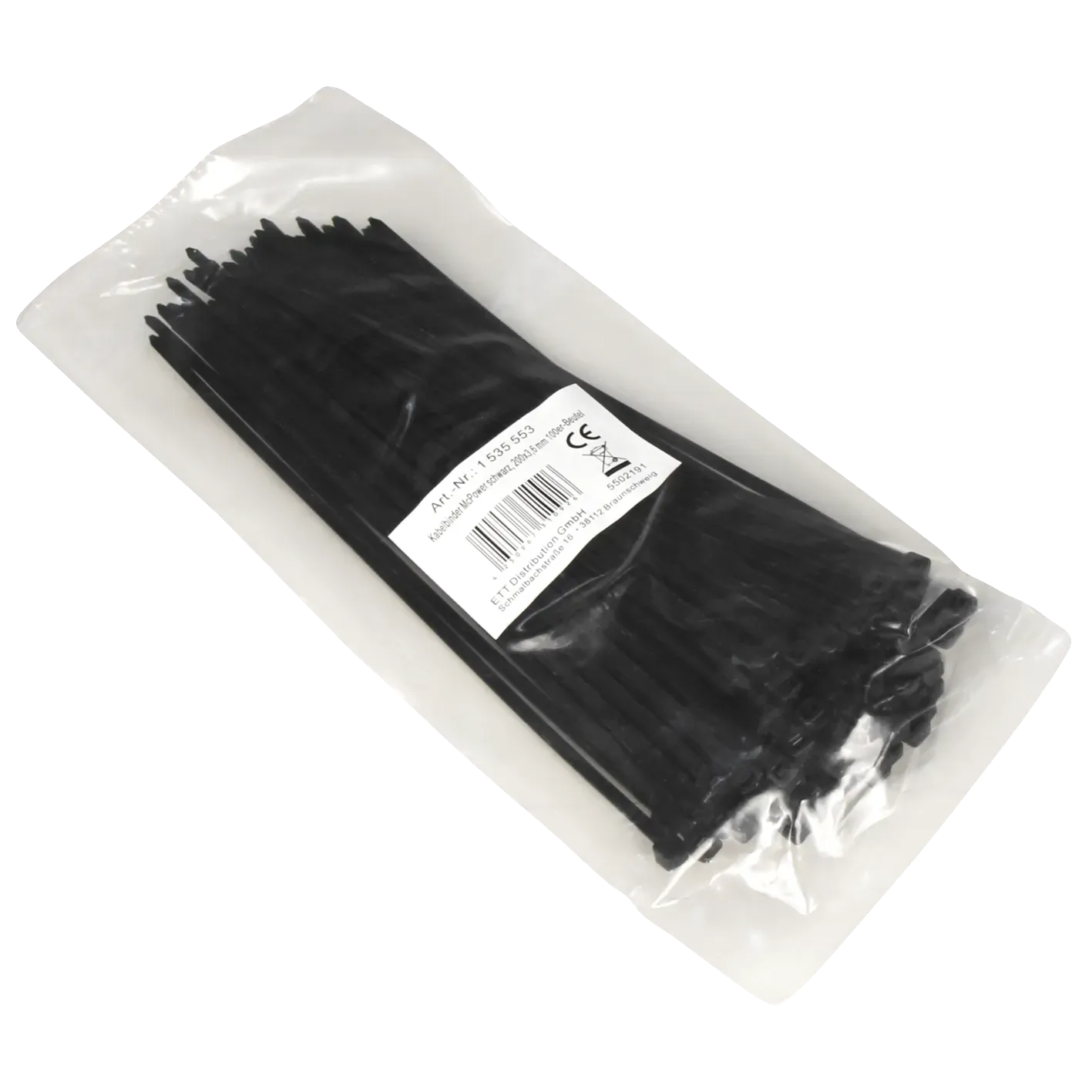 Kabelbinder McPower, schwarz, 200x3,6mm, 100er-Pack, UV beständig – Bild 2