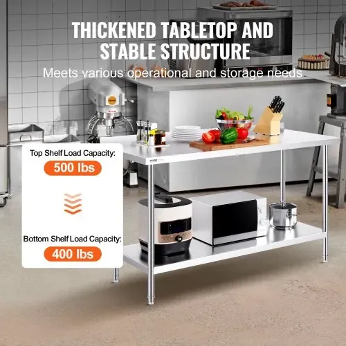 VEVOR Edelstahl-Arbeitstisch, gewerblicher Arbeitstisch zur Lebensmittelzubereitung, 610 x 1524 x 914 mm robuster Arbeitstisch aus Metall mit einstellbarer Höhe für Restaurant, Zuhause und Hotel – Bild 2