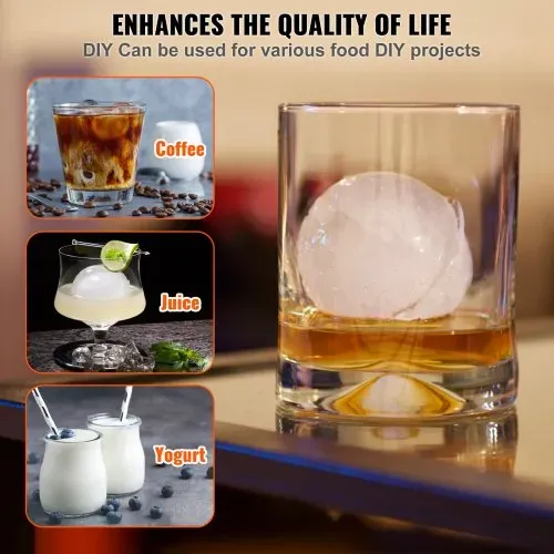 VEVOR Eiswürfelbereiter Eiswürfelformen Satz 60 mm, Eiswürfelform Eiskugelform mit Eiszange & Tropfschale, Alu Rote Strapazierfähige Eiswürfelformen Eiswürfelbehälter Whisky Americano, Saft & Milch – Bild 5