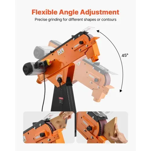 VEVOR Bandschleifer 7,62x200,7 cm, 2100 W, 900 U/min, Industriequalität, mit 0° - 45° einstellbarem Winkel & Staubabsauganschluss für die professionelle Holz- & Metallbearbeitung – Bild 3