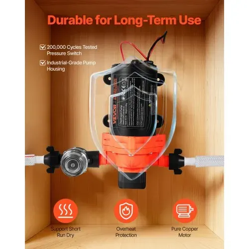 VEVOR Membranpumpe, 12 V DC, 15,1 L/min, selbstansaugende 3-Kammer-Membranwasserpumpe mit automatischem Druckschalter, 2,75 bar Druck, für Wohnmobil, Wohnwagen, Schiff, Yacht, Autowäsche – Bild 4