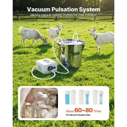 VEVOR Elektrische Ziegenmelkmaschine, 3-L-Eimer aus Lebensmittelechtem Edelstahl, Melkausrüstung mit 5200-mAh-Akku, 2 Zitzengummis, Pulsations-Vakuummelkmaschine, Impulsmelker (nur für Ziegen) – Bild 4