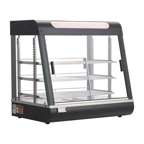 VEVOR 3-stöckige Wärmetheke 100 L, Warmhaltevitrine 1200 W, Warmhaltetheke 30–85 °C, Speisenwärmer mit LED-Beleuchtung & Verstellbaren Ablagen, Speisevitrine für Hamburger Pizza Brot Brathähnchen – Bild 8