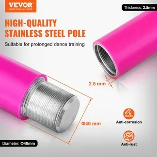 VEVOR Professionelle Tanzstange, Pole Dance Tragbare Tanzstange Profi ca. 216,3-270 cm Höhenverstellbare Abnehmbare Fitnessstange Spinning Fitness Pink, Statische Tanzstange Fitnessstudios VEVOR Professionelle Tanzstange, Pole Dance Tragbare Tanzstange Profi ca. 216,3-270 cm Höhenverstellbare Abnehmbare Fitnessstange Spinning Fitness Pink, Statische Tanzstange Fitnessstudios