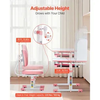 VEVOR Schreibtisch Set Kinderschreibtisch Arbeitstisch und Stuhl höhenverstellbar (54-73 cm) belastbar (100 kg) 0–40° neigbarer Tisch mit Bücherregal für Schlafzimmer Arbeitszimmer Rosa VEVOR Schreibtisch Set Kinderschreibtisch Arbeitstisch und Stuhl höhenverstellbar (54-73 cm) belastbar (100 kg) 0–40° neigbarer Tisch mit Bücherregal für Schlafzimmer Arbeitszimmer Rosa