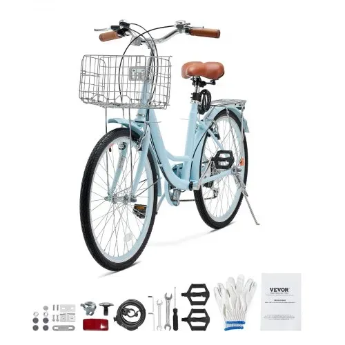 VEVOR Cruiser Fahrrad mit 7 Gängen (Reifendurchmesser 660,4 mm)Beach Fahrrad mit großem Korb & Gepäckträger, Cruiser-Fahrrad mit verstellbarem Sitz, für Radfahren & Trainieren & Einkaufen Blau – Bild 8