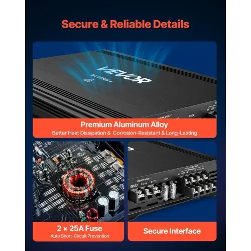VEVOR Autoverstärker 4-Kanal, Endstufe Klasse AB Überbrückbar, Max. 4 x 250 W an 4 Ohm / 4 x 500 W an 2 Ohm, Hochleistungsverstärker für SUVs Pickups Geländewagen Mehrkanal-Audioverstärker – Bild 4