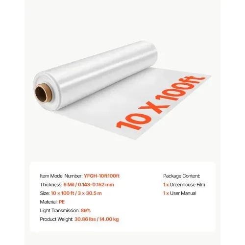 VEVOR Gewächshausfolie 3x30,5 m Polyethylenfolie 0,143–0,152 mm Tunnelfolie, für Landwirtschaft Gartenbau & Freilandpflanzen, Wasser- Sonnen- Frost- Wind- & Staubbeständig, Lichtdurchlässig, Meterware – Bild 6