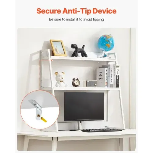 VEVOR Schreibtisch Bücherregal 2-stufiger Organizer (95 x 32 x 90 cm) Tischregale Organizer Ausstellungsregal aus Spanplatten + Melaminpapier + Q195A, Regal mit rutschfesten Füßen, Büro Weiß – Bild 5