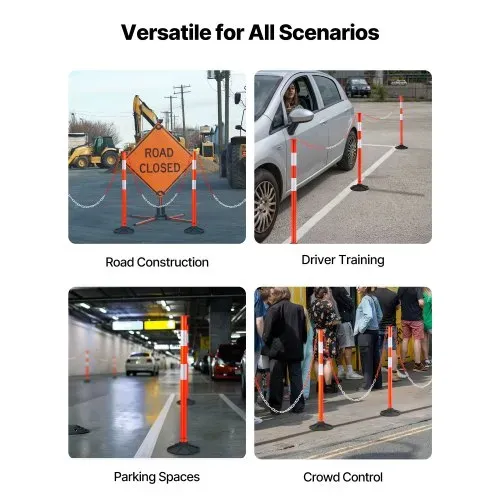 VEVOR Verkehrsleitpfosten Leitpfosten 3-tlg. (871 mm) mit beschwertem Sockel & Reflektorstreifen & Ketten, Warnpfosten für Baustellen, Parkplätze, Absperrpfosten zur Steuerung von Menschenmengen – Bild 5