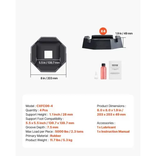 VEVOR 4 Stk. Nivellierpads für Wohnmobile Anhänger-Wagenheberpads aus Gummi 2300 kg belastbar (pro Pad) Wagenheber-Stabilisierungspad mit großer Oberfläche, ideal für Quadratfüße (139,7 mm) – Bild 6