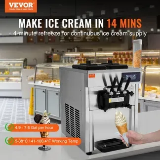 VEVOR Kommerzielle Eismaschine 18–28 L/h, 3 Geschmacksrichtungen, Italienische Eismaschine, 2 x 5,5 L Trichter, LCD-Panel, Automatische Vorkühlung, Reinigung, für Joghurt, Kaffee, Snackbar, Restaurant VEVOR Kommerzielle Eismaschine 18–28 L/h, 3 Geschmacksrichtungen, Italienische Eismaschine, 2 x 5,5 L Trichter, LCD-Panel, Automatische Vorkühlung, Reinigung, für Joghurt, Kaffee, Snackbar, Restaurant