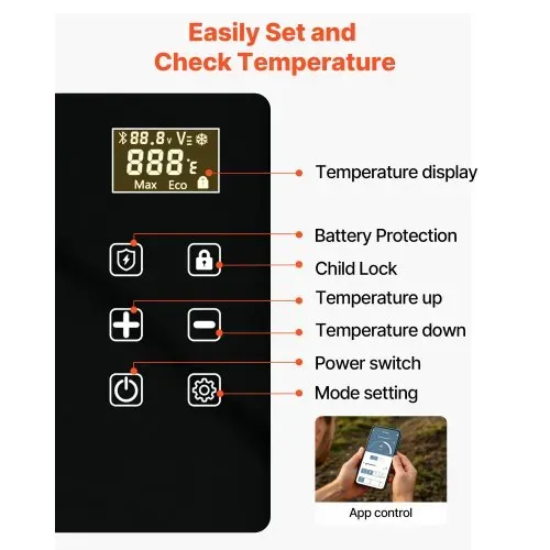 VEVOR Kompressor Kühlbox 20 L,12/24V DC Elektrische Gefrierbox mit App-Steuerung, 100–240 V AC Autokühlschrank für Camping Reisen Lastkraftwagen Angeln, Thermoelektrische Kühlbox Tragbar – Bild 4