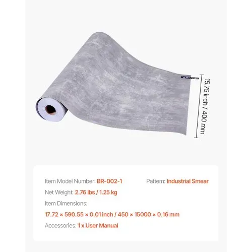 VEVOR Tapete selbstklebend, 45 cm x 15 m, Wandtapete, Klebefolie in Industrie-Stil, Möbelfolie, Möbelaufkleber, dekorative Tapetenrolle für Schlafzimmer, Küche, Büro, Badezimmer, dunkelgrau – Bild 6