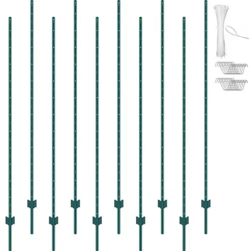 VEVOR 7 Fuß Zaunpfosten, 10er-Pack T-Pfosten Hochleistungs-Zaunpfosten aus Metall, stabile Zaunpfähle aus Stahl für Gartenhof, Rasen, Bauernhöfe und Maschendrahtzäune im Freien, grün VEVOR 7 Fuß Zaunpfosten, 10er-Pack T-Pfosten Hochleistungs-Zaunpfosten aus Metall, stabile Zaunpfähle aus Stahl für Gartenhof, Rasen, Bauernhöfe und Maschendrahtzäune im Freien, grün