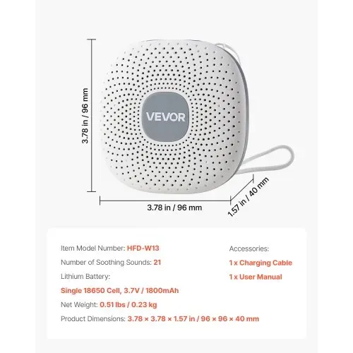 VEVOR Einschlafhilfe, White Noise Machine, 21 Musiktitel, 3-in-1 Soundmaschine mit weißem Rauschen, automatischer Abschaltfunktion, sanftem Ringlicht & Speicherfunktion, Rauschgerät – Bild 6