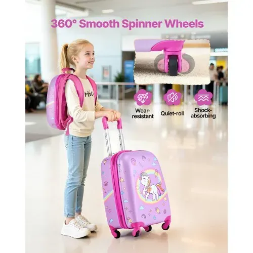 VEVOR 2 tlg. Kinderkoffer Set, 457,2 mm, Hartschalenkoffer mit Rollen & Rucksack, Kindertrolley, Kids Suitcase, perfekte Geschenke für Jungen und Mädchen, praktisch für Reisen & Fliegen (Einhorn) – Bild 3