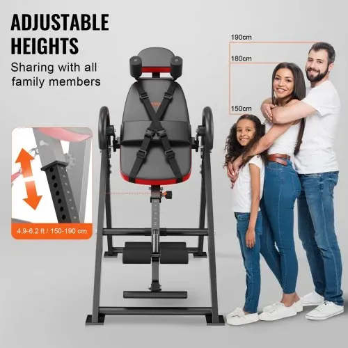 VEVOR Inversionstisch, Inversionsbank, 136 kg belastbar, Multifunktionsgerät Rückentrainer, klappbares Krafttrainingsgerät mit Kopfstütze, Knöchelverriegelung, verstellbarem Schutzgurt, Rot + Schwarz – Bild 4